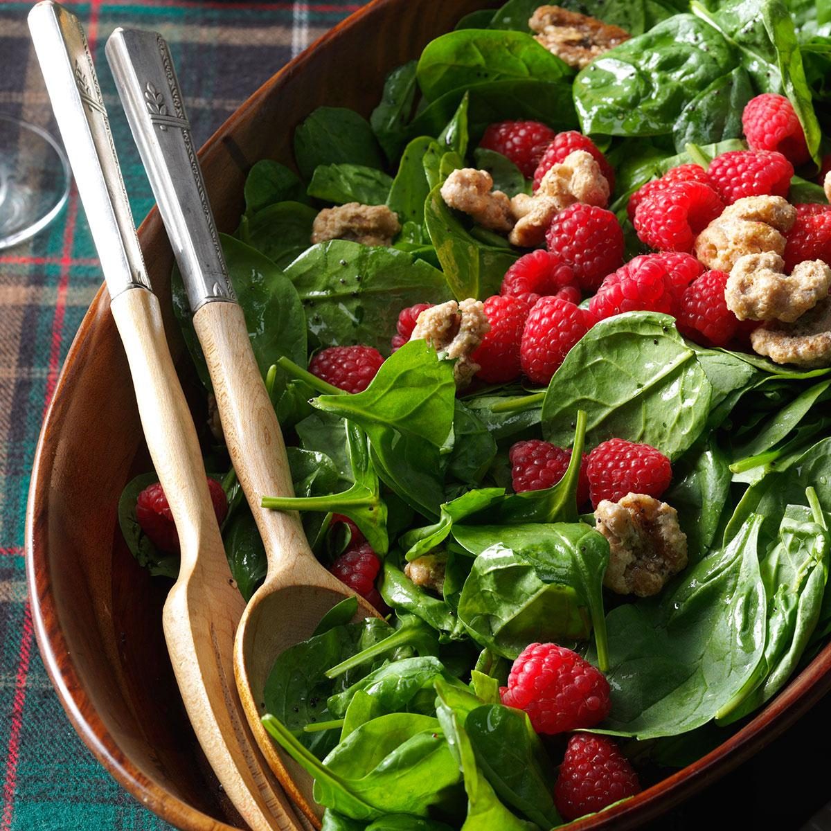 Spinach Salad with Raspberries and Candied Walnuts
