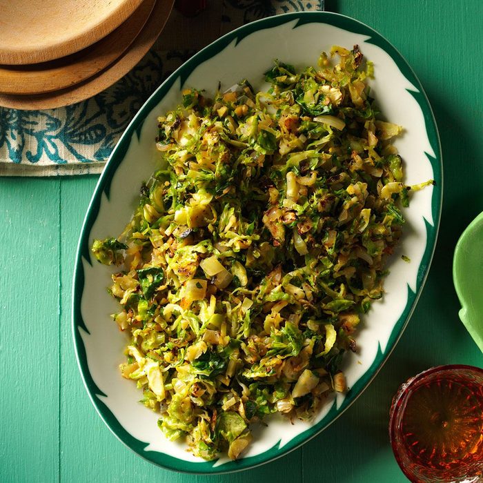 shredded gingered brussels sprouts