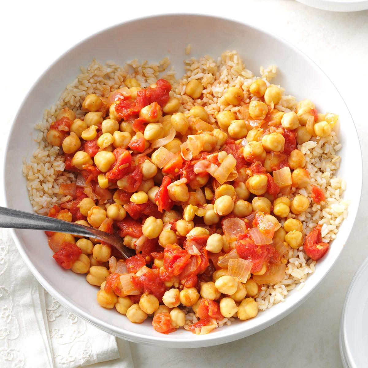 Lemony chickpeas over rice