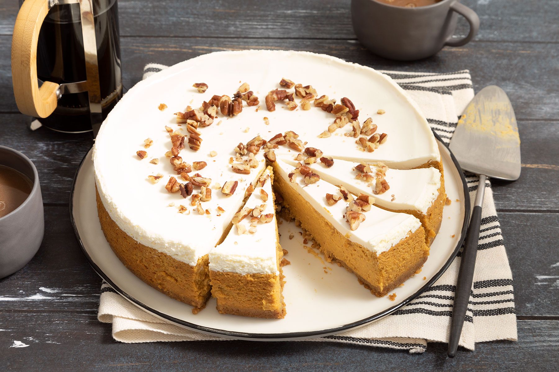 Pumpkin Cheesecake cut in pieces