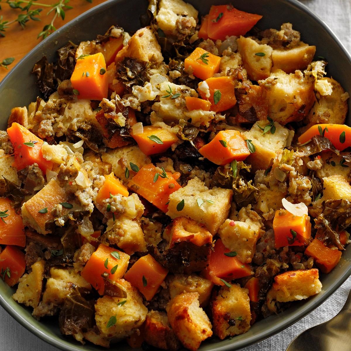 Sausage Kale And Squash Bread Pudding Exps Hca22 196593 Dr 12 08 6b