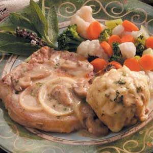 Herb Dumplings with Pork Chops