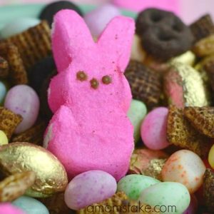 Easter snack mix with pink bunny peeps