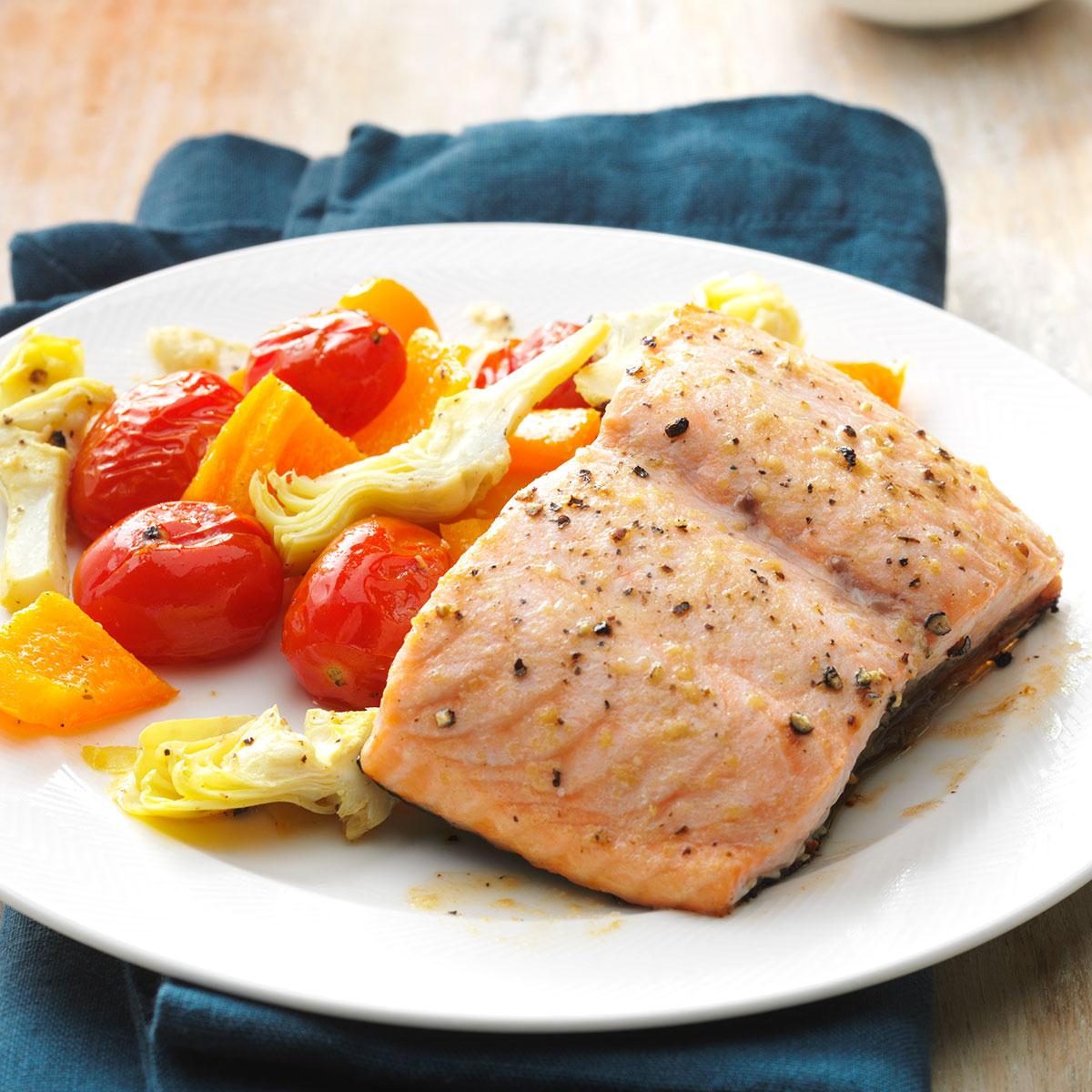 Caesar Salmon with Roasted Tomatoes & Artichokes