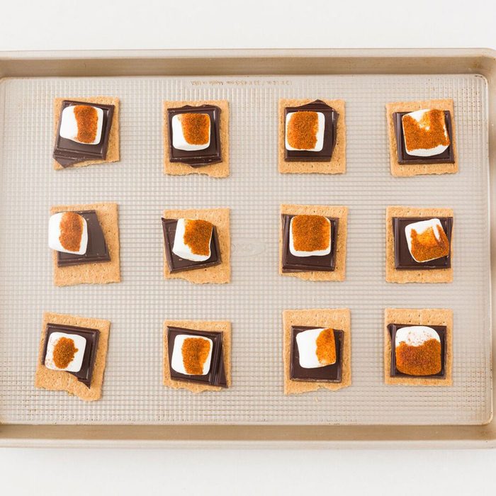 Cayenne pepper dusted s'mores on a baking sheet