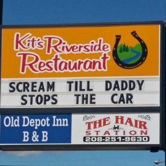 Sign for Kit's Riverside Restaurant