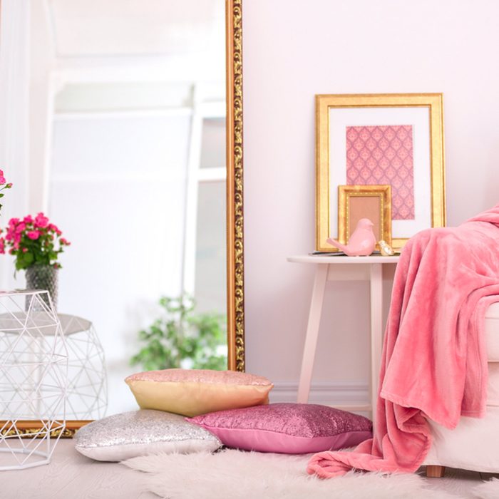 Bedroom with huge mirror