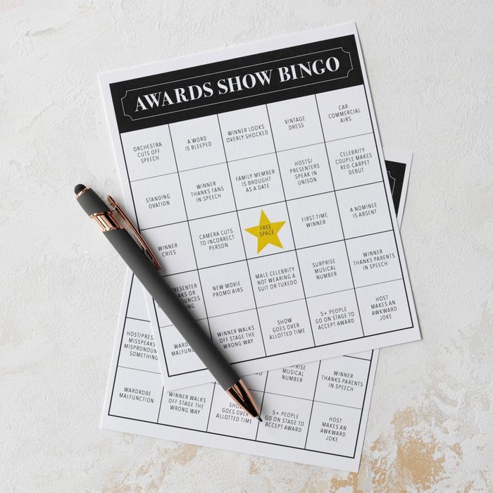 Taste Of Home's Awards Show Watch Party Game; Award Show Bingo Cards