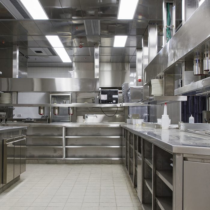 Professional kitchen , view counter in stainless steel