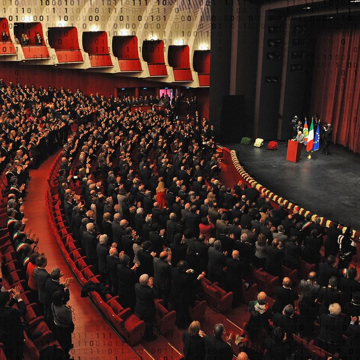 TURIN, ITALY - MARCH 18: President of the Italian Republic Giorgio Napolitano speaks at a ceremony to mark the 150th anniversary of Italy's unification at the Teatro Regio on March 18, 2011 in Turin, Italy. Italian cities will be holding various events over nine months to mark the 150th anniversary of Italy's unification. Events in various Italian cities will celebrate the 150th anniversary of Italy's unification until the end of the year. (Photo by Valerio Pennicino/Getty Images)