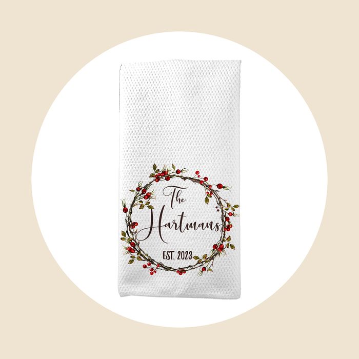 Personalized Wreath Tea Towel Ecomm Via Etsy.com
