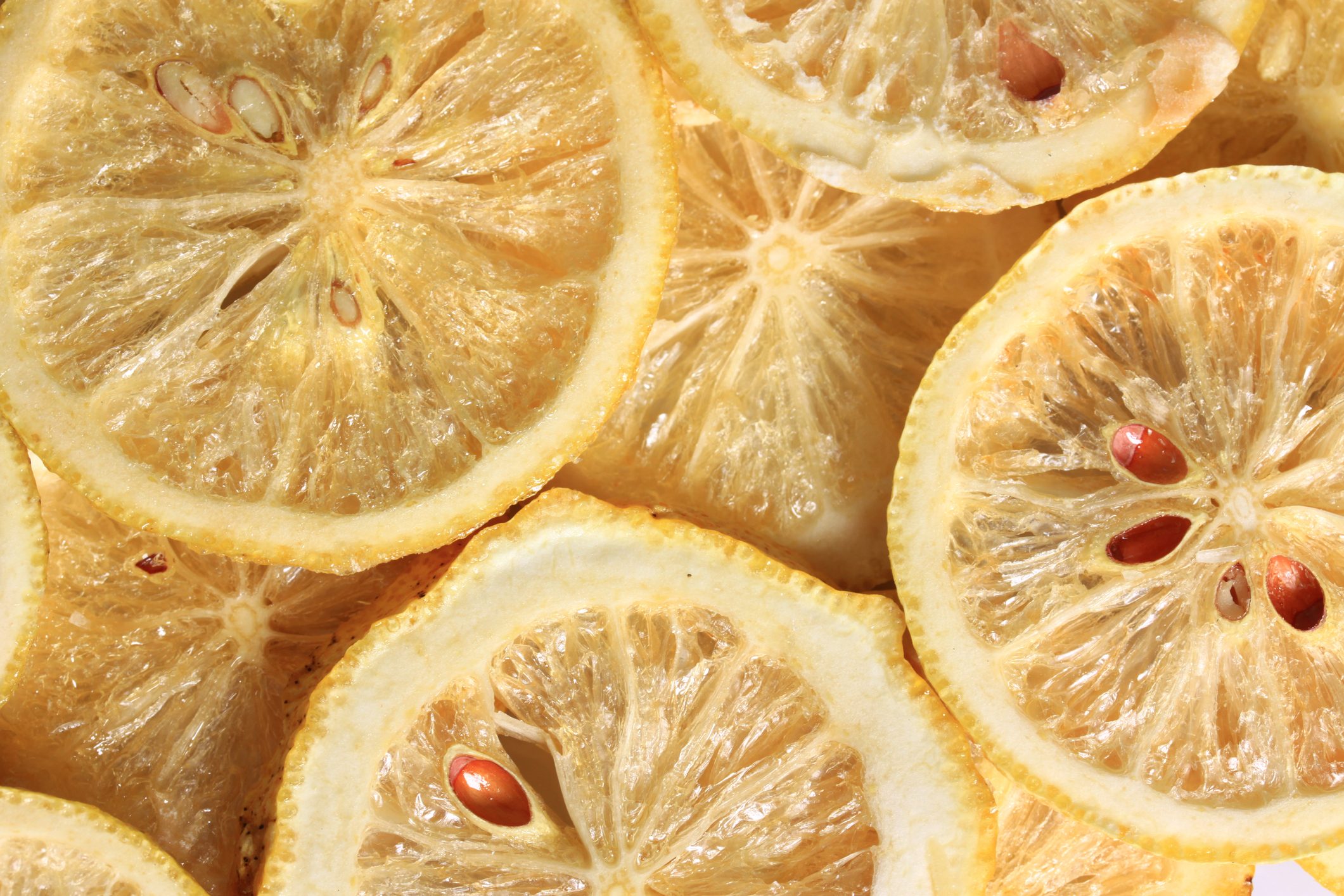 Set of dried sliced lemon isolated on white background