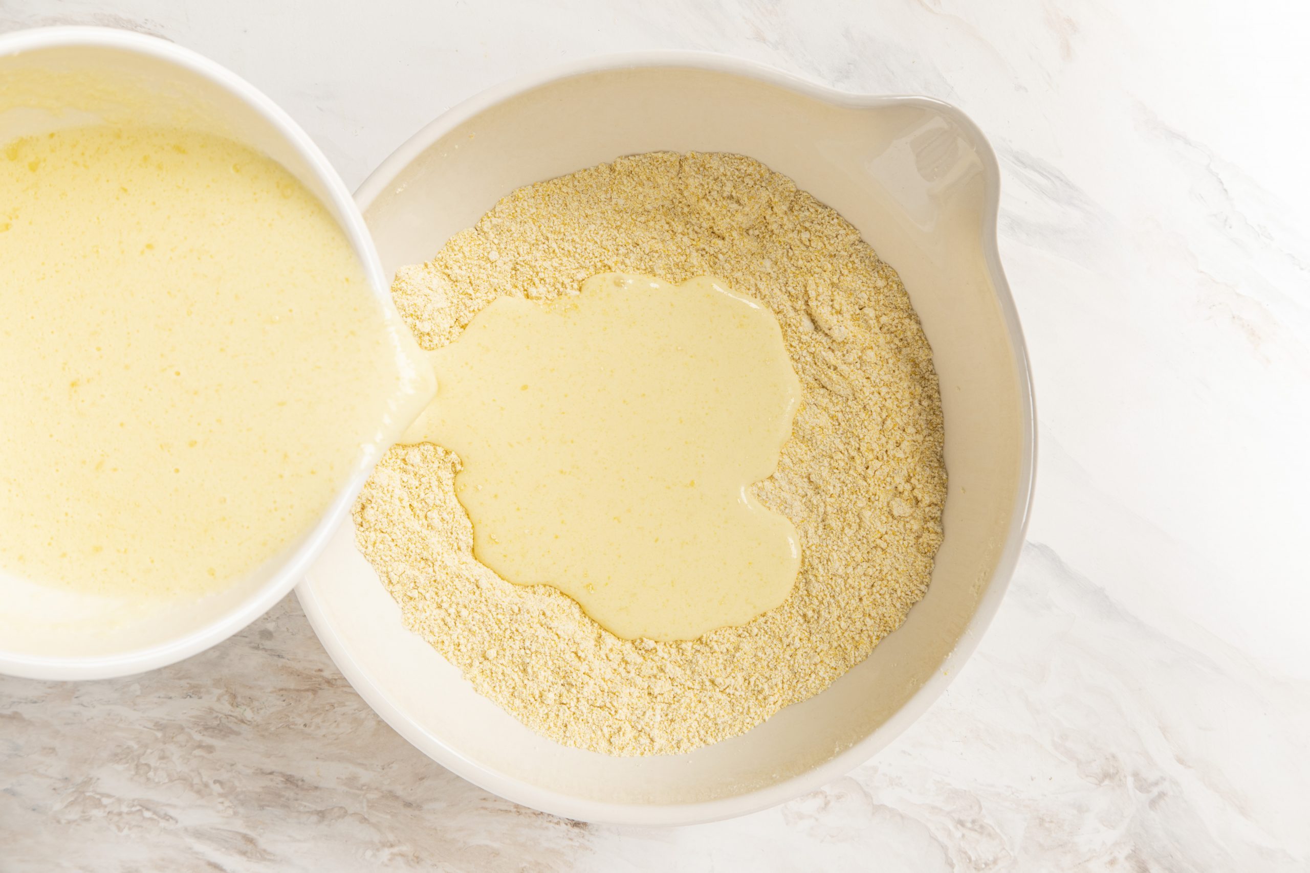 Combine wet and dry for gluten free corn bread