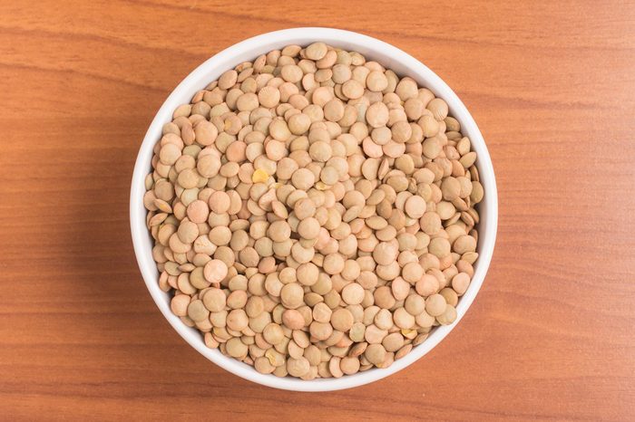 Raw Lentils into a bowl