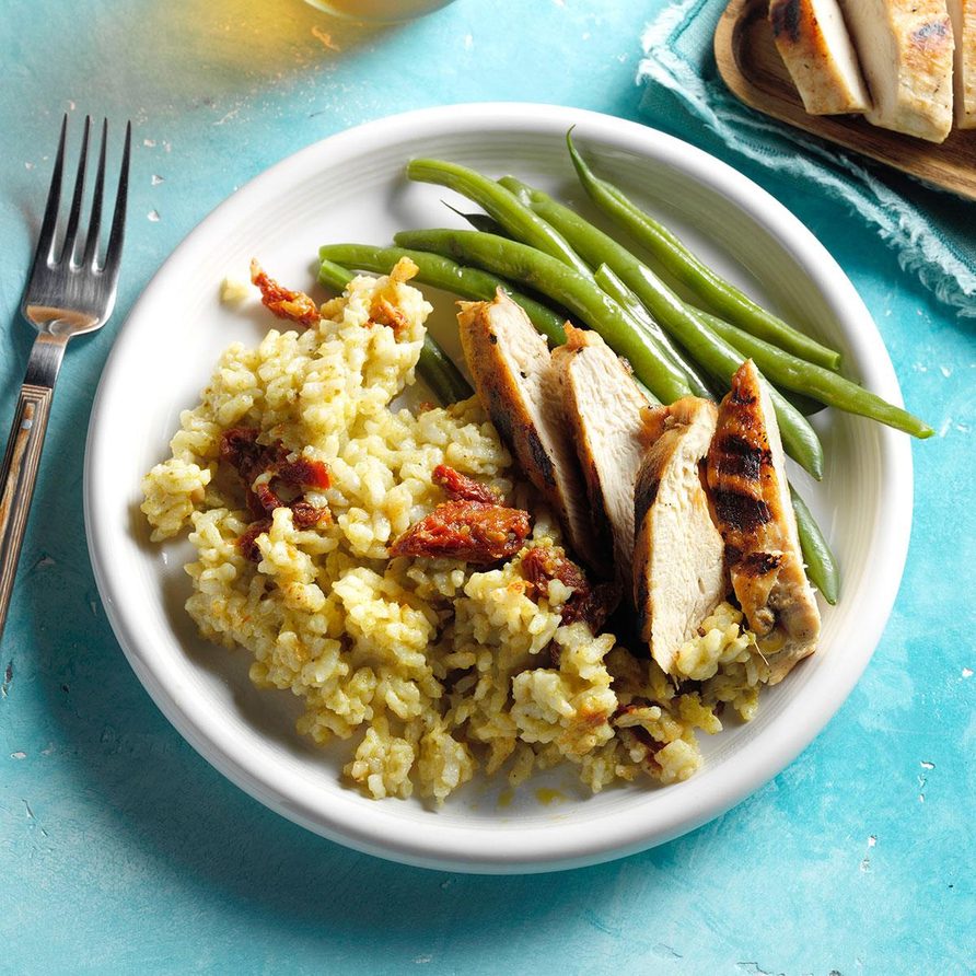 Easy Pesto Risotto with Sun-Dried Tomatoes