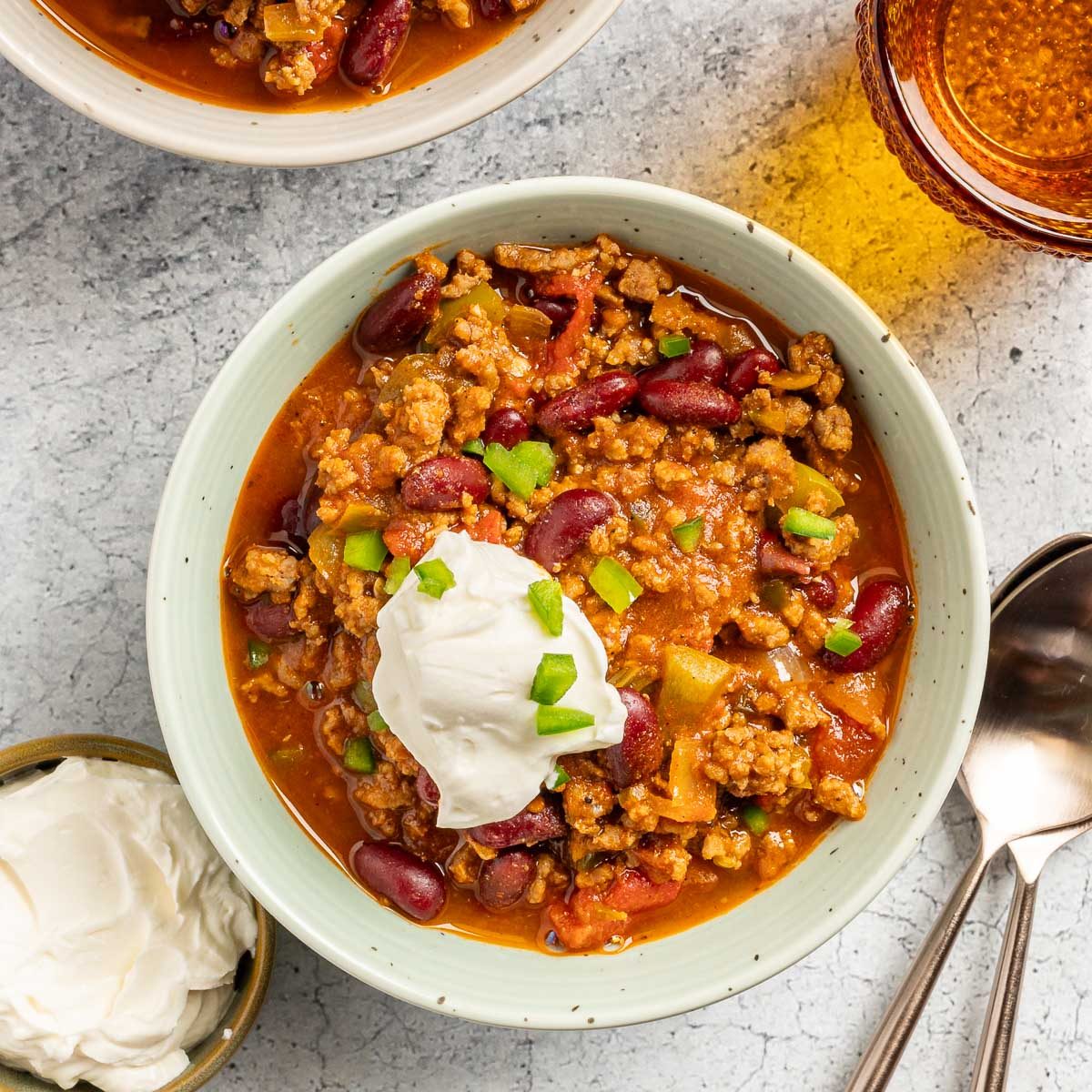 Taste of Home Spicy Chili Recipe photo of all the finished recipe served into bowls.