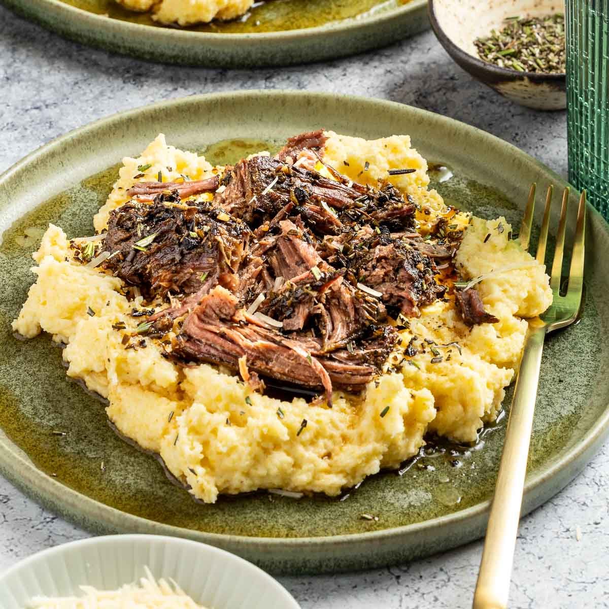 Taste of Home Beef with Polenta photo of the finished recipe.