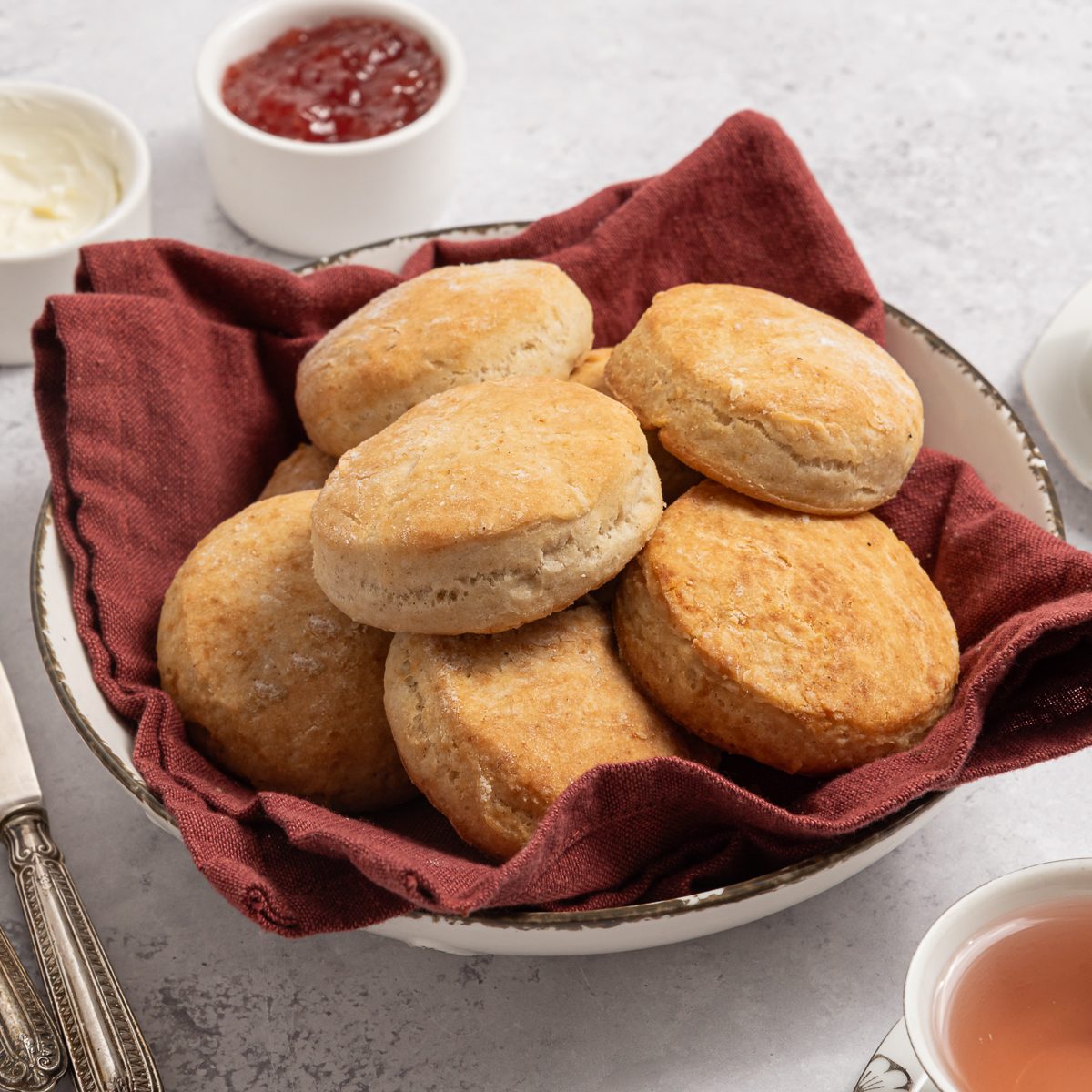Gluten Free Biscuits Inside Bowl With Red Napkin