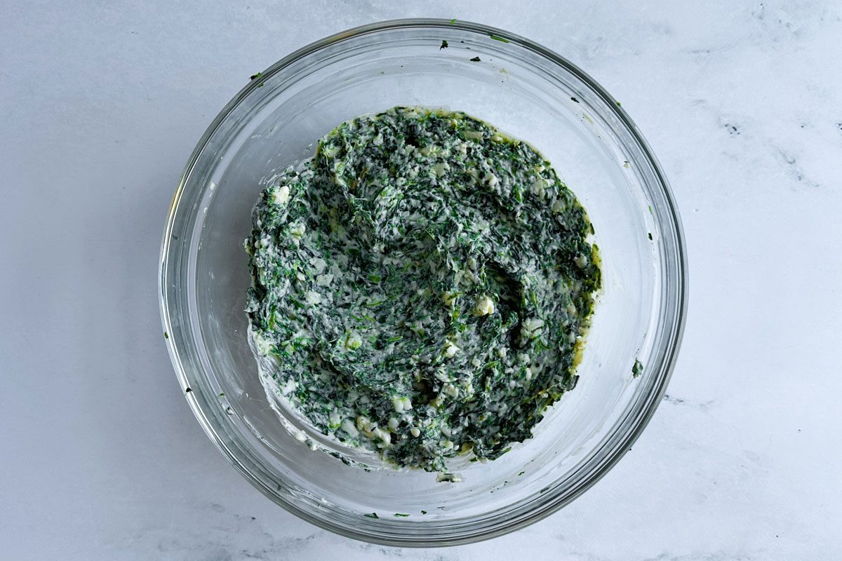 Filling for Taste of Home Spinach Puffs in a glass bowl