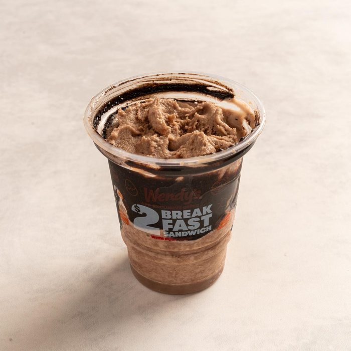 Wendy's thin mint frosty on a stone countertop
