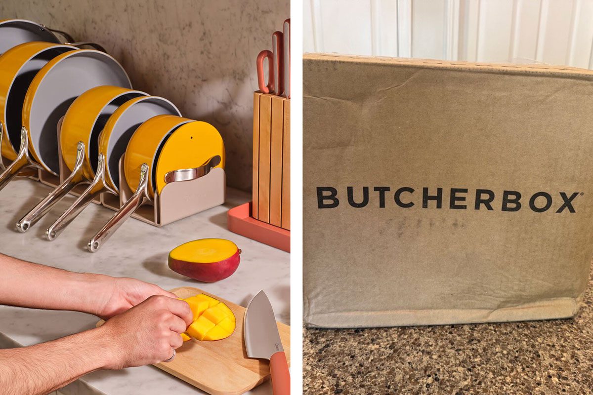Celebrate Dad With A Free Butcherbox Meat Delivery When You Buy Caraway Cookware Side By Side Collage Ft